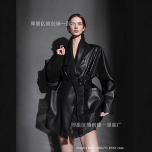 Cool Sa Handsome Waisted Suit Collar Leather Coat Women's Short Sheepskin Coat High-end Sheepskin Coat Spring
