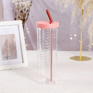 Summer new flower tea cup girls high color value plastic cup with rope with high temperature straw cup customization