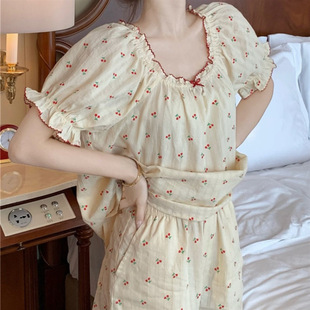 2023 sweet dream Cherry romantic visual contrast color lace home wear pajamas/nightdress