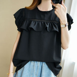 Ruffled Sleeveless Thin Chiffon Shirt Women's 2023 Summer New European and American Style Loose Large Size Pullover Top Trendy