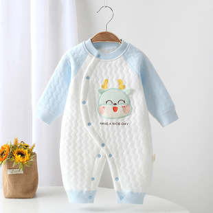Anyang Baby Children's Wear Autumn and Winter Newborn Cartoon Pattern Boneless Climbing Clothing Infant Jumpsuit Side Opening Hakka