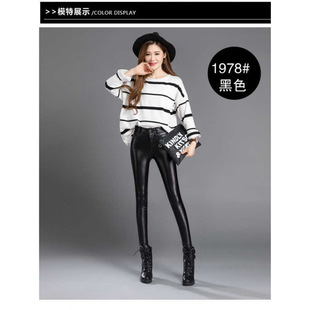 fleece-lined Leather Pants Women's Leather Pants Slimming Leggings Autumn and Winter Outer Wear High Waist Stretch Tight Outer Wear Leggings for Women
