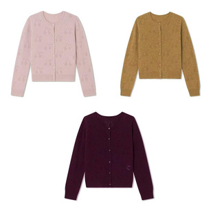 2023 Autumn and Winter New Wool Knitted Cardigan Girls Cherry Hollow Long Sleeve Sweater Infant Children's Top
