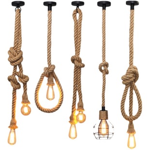 Hemp rope chandelier single head bar milk tea clothing shop coffee restaurant retro industrial style creative personalized lamps