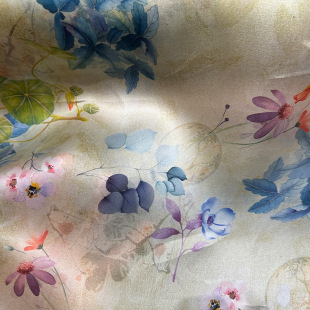Organza Satin 12 Momme 140 Width Silk Floral Print Spray-Painted Crisp Mulberry Silk Fabric Dress Fabric