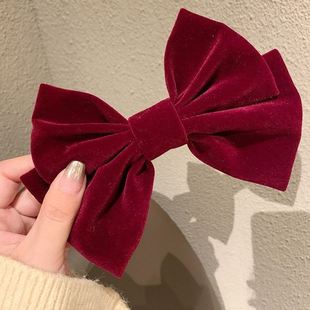 French Velvet Big Bow Hairpin Women's Cute Back Head Top Clip Escape Princess Hairpin Autumn and Winter All-match Hair Accessories