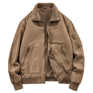 Autumn and Winter 2024 New Men's fleece-lined Washed Cotton Jacket Trendy All-match Soft Windproof Warm Jacket Coat