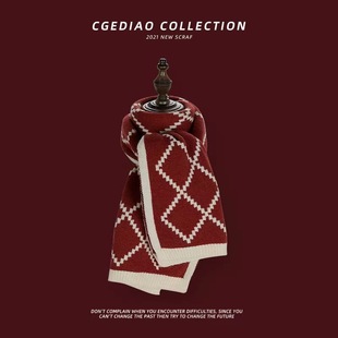 Scarf Girls 2024 New Winter Double-Sided All-Match High-Level Warm Thickened Wool Knitted Plaid Scarf Neck