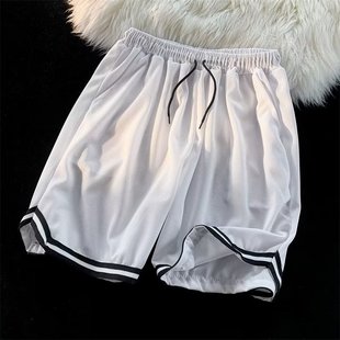 Wholesale casual shorts men's ins fashion brand solid color simple contrast color stitching loose straight tube drape five-point sports pants