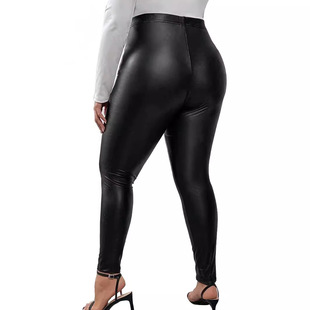 Europe and the United States cross-border women's large size PU leather trousers tight hip elastic 2024 spring and autumn new foreign trade Amazon