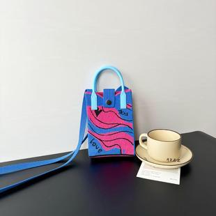 INS New Bear Flower Knitted Bag All-match Personalized Women's Handbag Shoulder Crossbody Bag Mini Mobile Phone Bag
