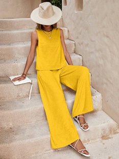 2025 Summer New Two-piece Women's European and American Fashion All-match Loose Pullover Round Neck Casual Cotton suit Women