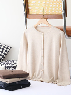 2025 Classic Round Neck Wool Cardigan Women's Loose All-match Knitted Top Outer Wear Spring and Autumn Thin Sweater Jacket