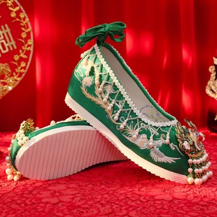 Обувь Hanfu Свадебные туфли с жемчугом Xiuhe, туфли с вышивкой, Женские китайские красные свадебные туфли в старинном стиле Hanfu, увеличение внутреннего роста, старинные Костюмные туфли