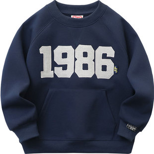 Boys' spring round neck sweater 2024 new children's patch digital western style top children's all-match pullover