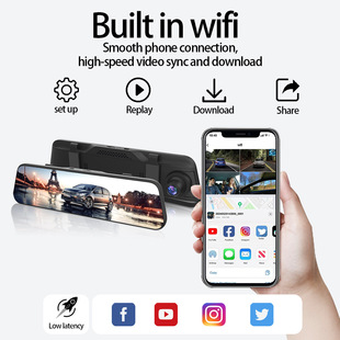 New 10 inch 1080P full screen wifi three lens driving recorder rearview mirror GPS streaming media Dashcam