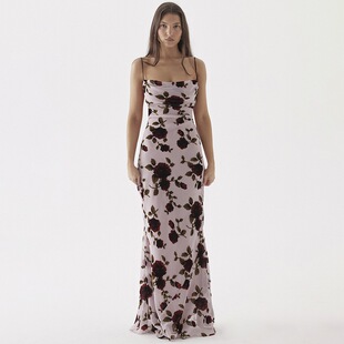 2025 European and American style spring and summer new women's fashion strap sexy backless slim-fit printed hip dress dress