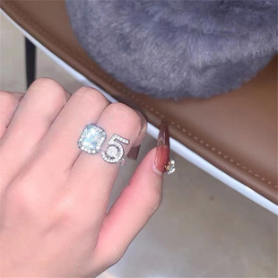 Korean style 5-word diamond ring female open ins zircon ring fashionable European and American exquisite elegant temperament shop owner recommend