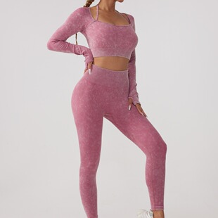 Explosive Frosted Seamless Long-Sleeved High Waist Hip Pants Sports Suit Women's Yoga Outdoor Running Fitness Training Suit