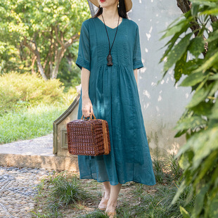 Pleated Ramie Slimming and White Summer dress Artistic Cotton and Linen Women's Commuter Skirt