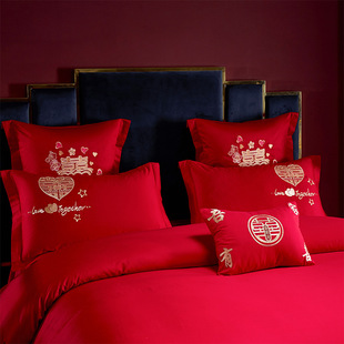 Chinese wedding four-piece red embroidery wedding room wedding embroidery wedding quilt bedding wholesale