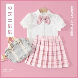 Girls' jk Suit Uniform Summer Children's College Style Skirt Pleated Skirt Student Campus Garden Clothes Class Clothes Performance Clothes