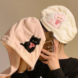 Cute Cat Hair Drying Hat Women's Cartoon Hair Pack Thickened Hair Shower Cap Dormitory Quick-drying Hair Wrapping Towel Dry Hair Towel