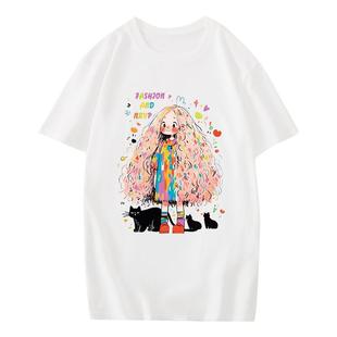 Cross-border Southeast Asia Taiwan 2025 Summer New Short-sleeved T-shirt Women's Loose Student T-card Printed Top