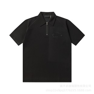 Summer New Duplex Silicone Letter High Street Loose Half Zipper Lapel Short Sleeve Unisex Shorts Trendy suit