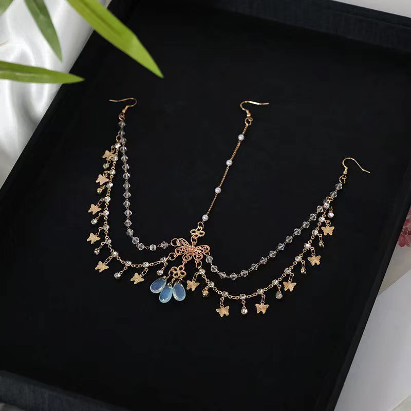 Antique and Exotic Headwear Hanfu Tassel Hair Ornament Headwear Headwear Eyebrow Pendant Exquisite Super Fairy Butterfly Headwear