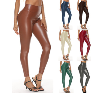 ebay wish new multi-color leather pants women's high waist leather pants leggings women's four-sided elastic hip sexy women's pants
