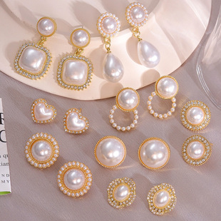S925 Silver Needle Fashion Temperament Geometric Love Pearl Earrings Niche Design Sense Earrings Daily All-match Earrings for Women