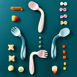 Baby Learn to Eat Training Spoon Baby Supplementary Spoon Elbow Children's Fork Spoon One-year-old Self-eating Tableware Set