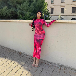 Spring 2025 Amazon Explosions dress Fishtail Hem Crewneck Long Sleeve Slim Fit European and American Style dress Women