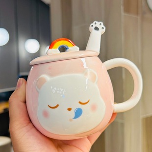 Супер милое трехмерное животное кошка Милая керамическая чашка для воды пары креативная кружка большой емкости с крышкой кофейная чашка