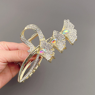 Long ribbon simple metal grip high-grade updo hair clip back head temperament large shark clip vintage hair accessories