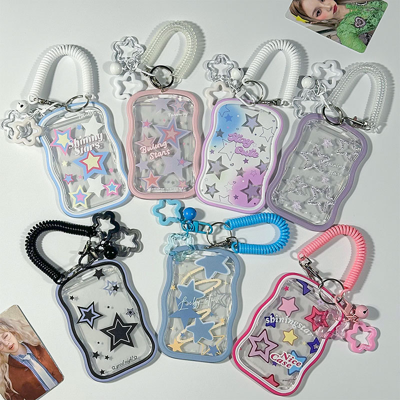 Ins Gradient Colorful Star Card Holder Student Sliding Cover Bus Card Protector Fan Card Display Pendant Card Holder