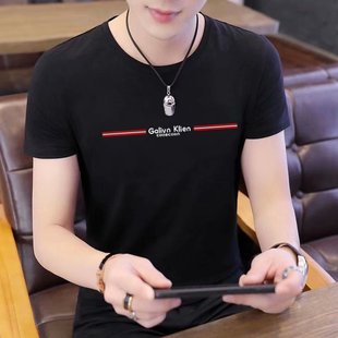 Summer short-sleeved T-shirt men's slim-fit letter printed top trendy casual round neck Youth Daily T-shirt men's clothing