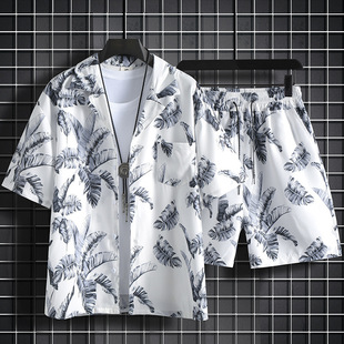 Summer Cuban collar ruffian handsome suit flower shirt short sleeve men's and women's lovers short sleeve plus size 200kg 5xl size beach