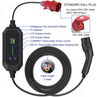 11KW,22KW3 phase European Standard Portable Charger 16A/32A new energy vehicle with car charging adjustable current