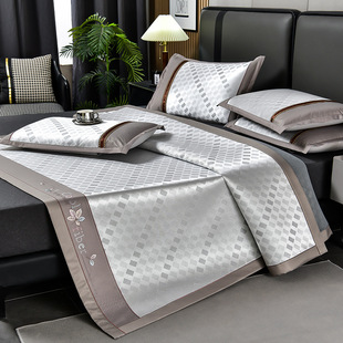 Summer high precision ice silk mat three-piece set household air conditioning soft mat single dormitory washable folding wholesale