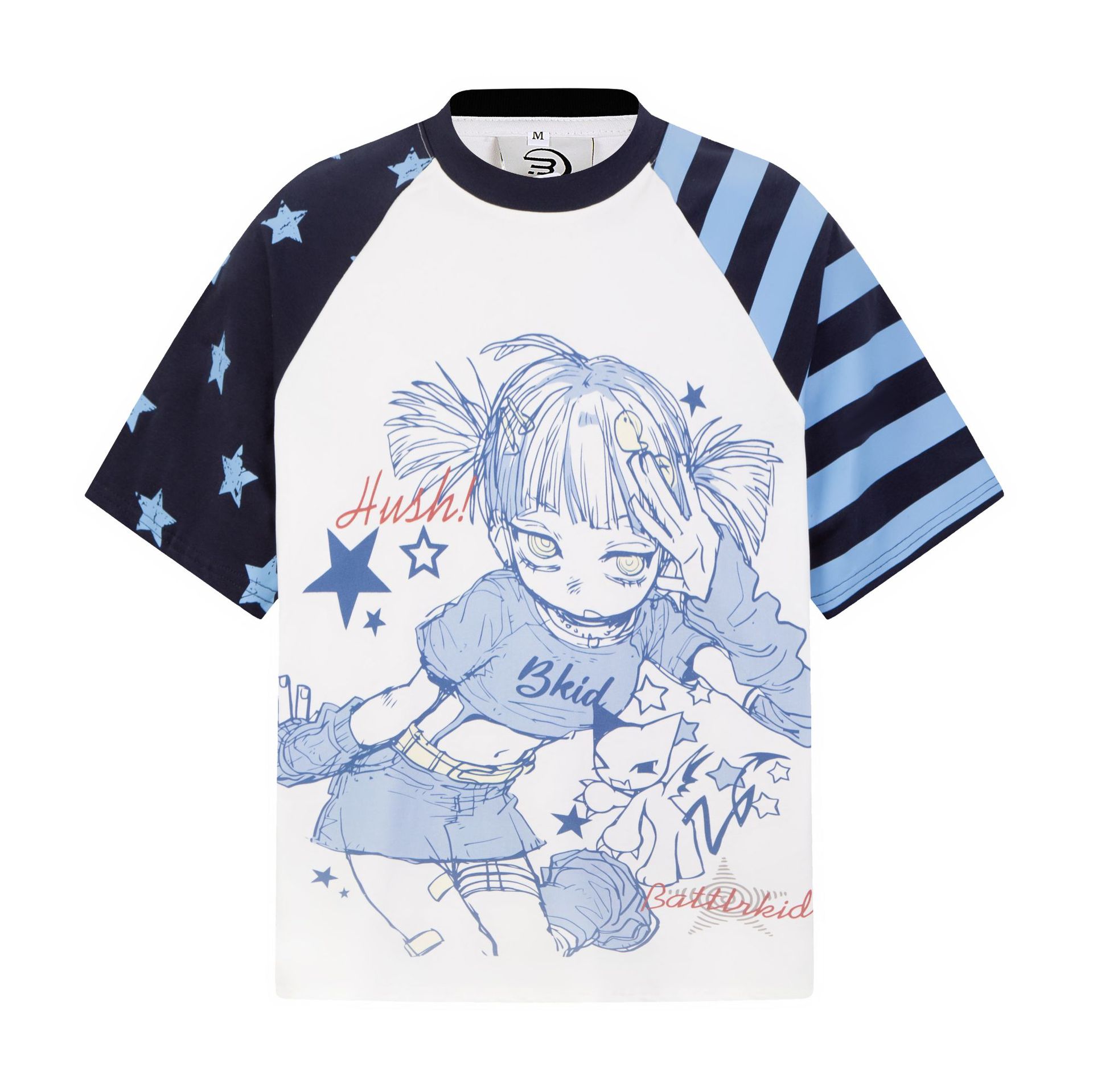 Original Cute Style Star Raglan Sleeve Short-Sleeve T-Shirt for Women, Loose Cartoon Print Sweet Cool Style Top Factory Direct Wholesale