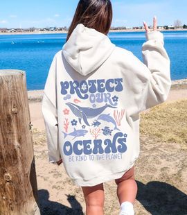 Трансграничный толстовка для женщин Oceans Respect The Local Printed Hood толстовка с капюшоном