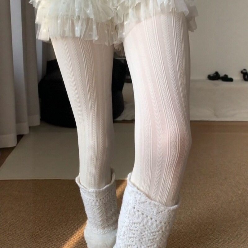 Wheat Ear Patterned Pantyhose for Women, Miu Style Ballet-Inspired Pure Desire Vertical Stripe Leggings, Slimming Anti-Snag Tights