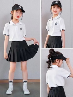 Girls' T-shirt Short-sleeved suit 2024 New Summer Clothes Big Children's College Style Polo Shirt Children's White Sports School Uniform