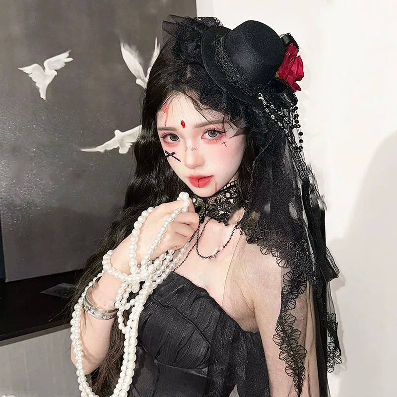 French retro black mesh hat headpiece hair clip birthday photo hair accessory for women, Republic of China era heiress veil hat
