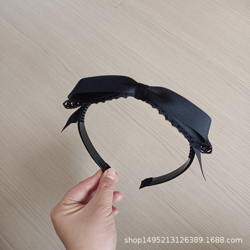 Sweet Kidsren's Primary and Secondary School Girl's Hairband Black Lace Bow Pressed Hairband Plastic Toothed Headband