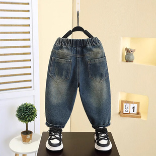 7585 Boys' Pants Children's Spring Fashionable Denim Pants 2025 New Boys Spring and Autumn Straight Trendy Pants
