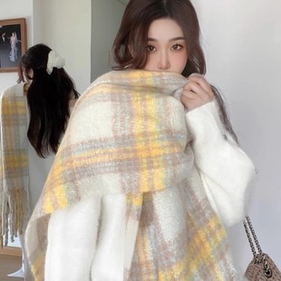 Maillard New Sweet Small Butter Plaid Scarf Women's Autumn and Winter Thickened Warm Student's All-match Cross-border Scarf