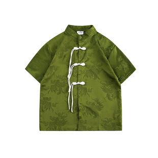 New Chinoiserie Drop Pattern Chinese Style Buckle Design Short-sleeved Shirt Men's Summer Design Three-quarter Sleeve Shirt